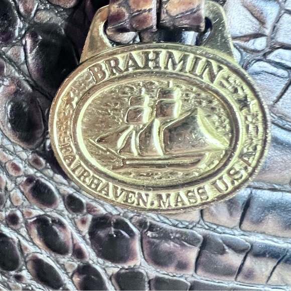 Luxurious Brahmin Brown Crocodile-Embossed Shoulder Bag long strap two handles - Picture 3 of 15